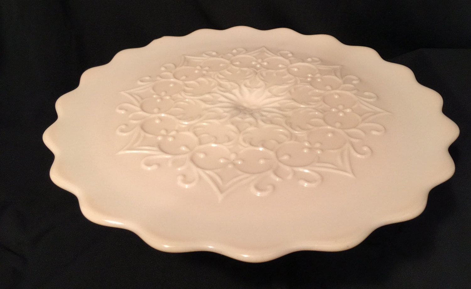 Vintage Fenton Rose Pastel Pink Milk Glass Cake Stand