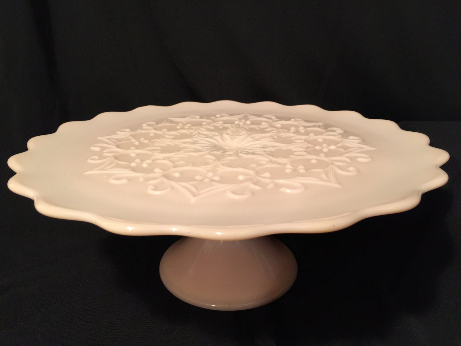 Vintage Fenton Rose Pastel Pink Milk Glass Cake Stand
