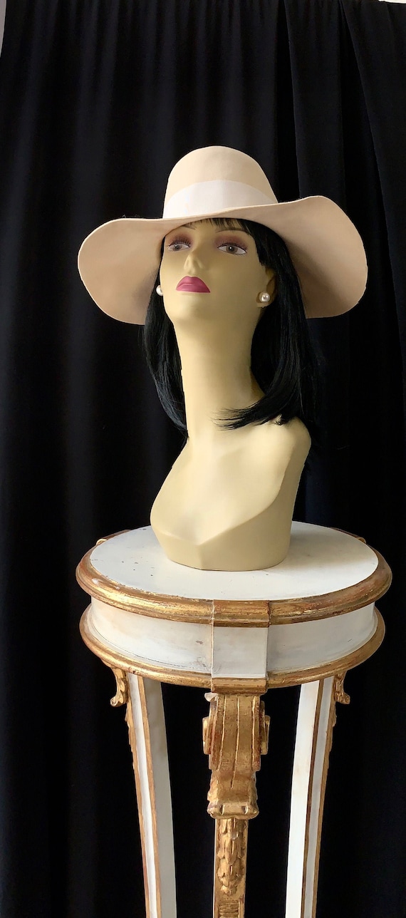 Vintage Felt Hat / Fedora, Ivory with Wide White … - image 1