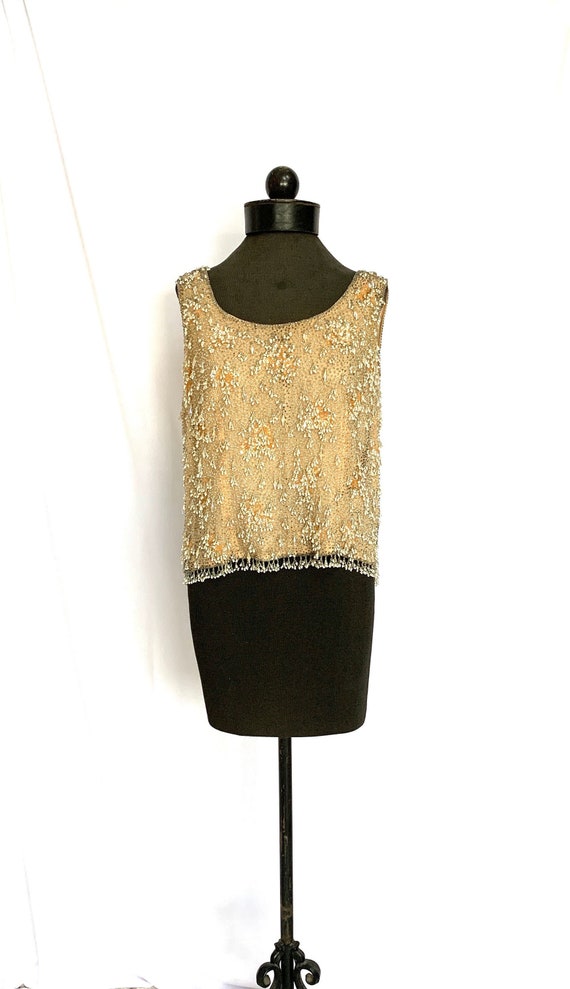 Vintage Shimmering Gold and Silver Beaded Tank Top