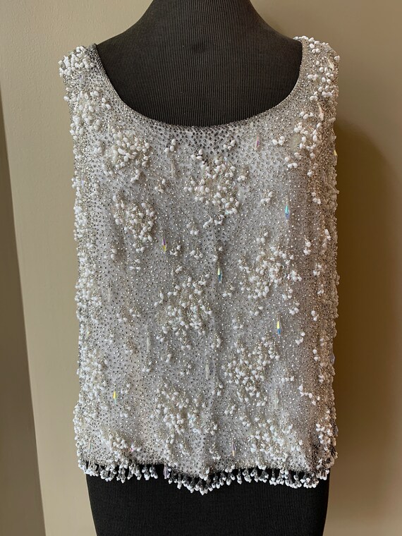 Vintage Beaded Tank Top Shimmering Silver and Arctic White - Etsy Canada