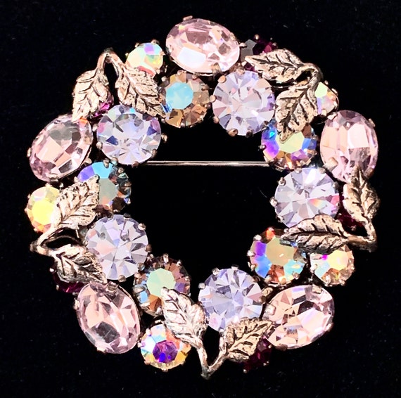 Lilac-Colored Austrian Crystal Brooch - Wreath St… - image 3