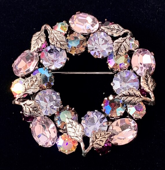 Lilac-Colored Austrian Crystal Brooch - Wreath St… - image 7