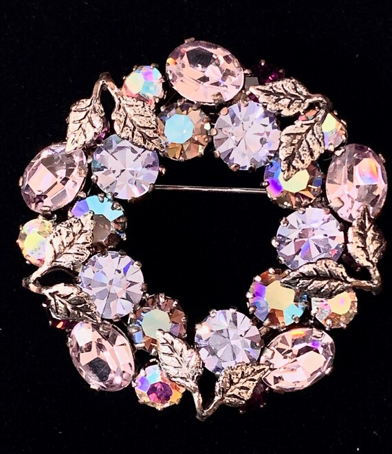 Lilac-Colored Austrian Crystal Brooch - Wreath St… - image 5