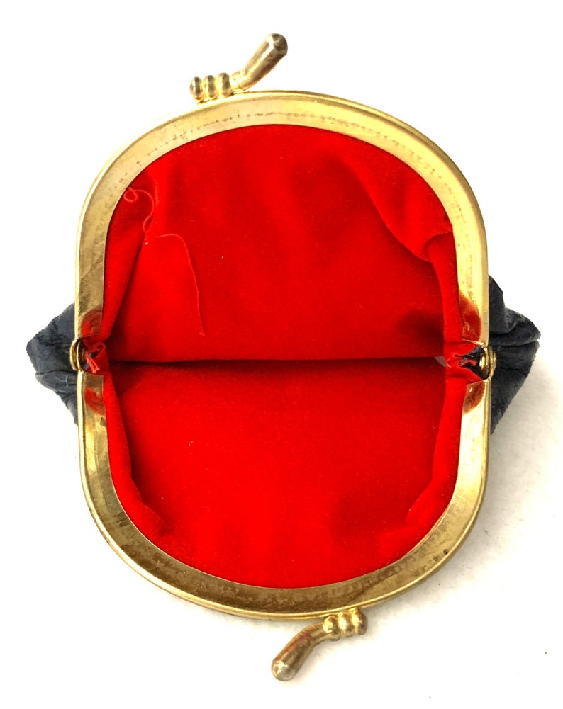 Vintage Tuxedo / Waist Coat Coin Purse 1960's Made in Hong Kong, Real Leather with Tiny Shell Buttons and Velveteen Lining image 5