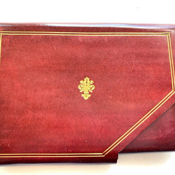 Vintage Italian Red Leather Cigarette Case, Gold Embossed Accents - Made in Italy, Florence / Firenze, Mid-Century, Hand Tooled, Tobacciana