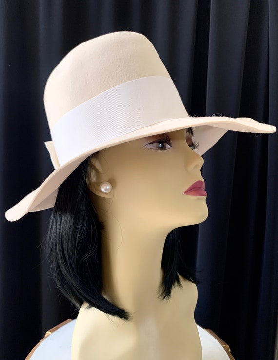 Vintage Felt Hat / Fedora, Ivory with Wide White … - image 4