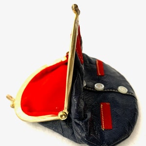 Vintage Tuxedo / Waist Coat Coin Purse 1960's Made in Hong Kong, Real Leather with Tiny Shell Buttons and Velveteen Lining image 4