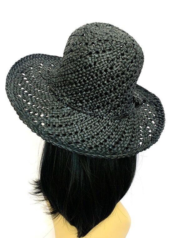 Vintage Straw / Raffia Sun Hat, Charcoal Black / … - image 4