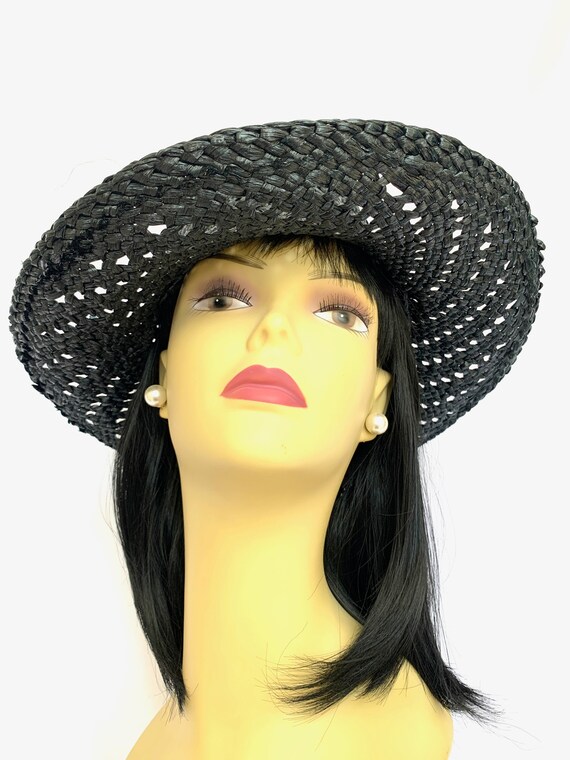 Vintage Straw / Raffia Sun Hat, Charcoal Black / … - image 8