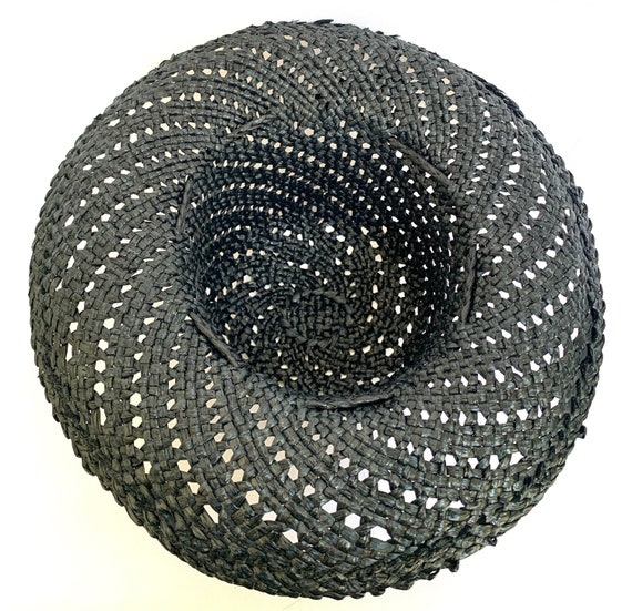 Vintage Straw / Raffia Sun Hat, Charcoal Black / … - image 10