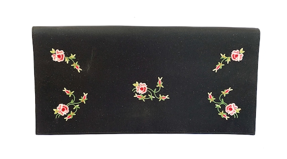Vintage Black Satin Clutch / Purse / Handbag / Ev… - image 2