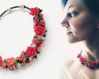 Statement Choker With Gemstones Beads And Flowers Mother S Day Valentine S Day Red Coral Multi Colour Necklace Gift For Teacher Necklaces Jewelry Valresa Com