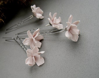 Horquillas de flores para novia polvo rosa flor joyería floral accesorio para el cabello joyería de compromiso regalo para su vintage