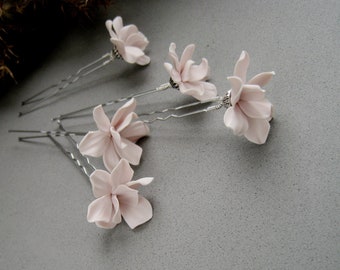 Blush hair pins Dusty pink flower Formal bridal hair accessories Flower wedding hairpiece Bridesmaid Bridal Boho Vintage Romantic headpiece