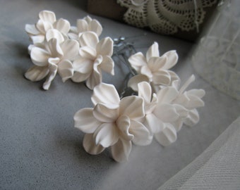 Ivory hair pins Soft beige flower Formal bridal hair accessories Flower wedding hairpiece Bridesmaid Bridal Boho Vintage Romantic headpiece