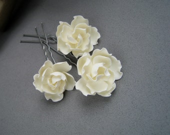 Peony hair pins White Yellow Peach light flowers Formal bridal hair accessories Floral wedding hairpiece Bridesmaid Bridal Boho headpiece