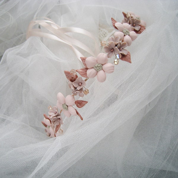 Delicada corona floral Boho Accesorio de boda para novia Decoración floral para peinado Decoración de boda Corona rosa para novia