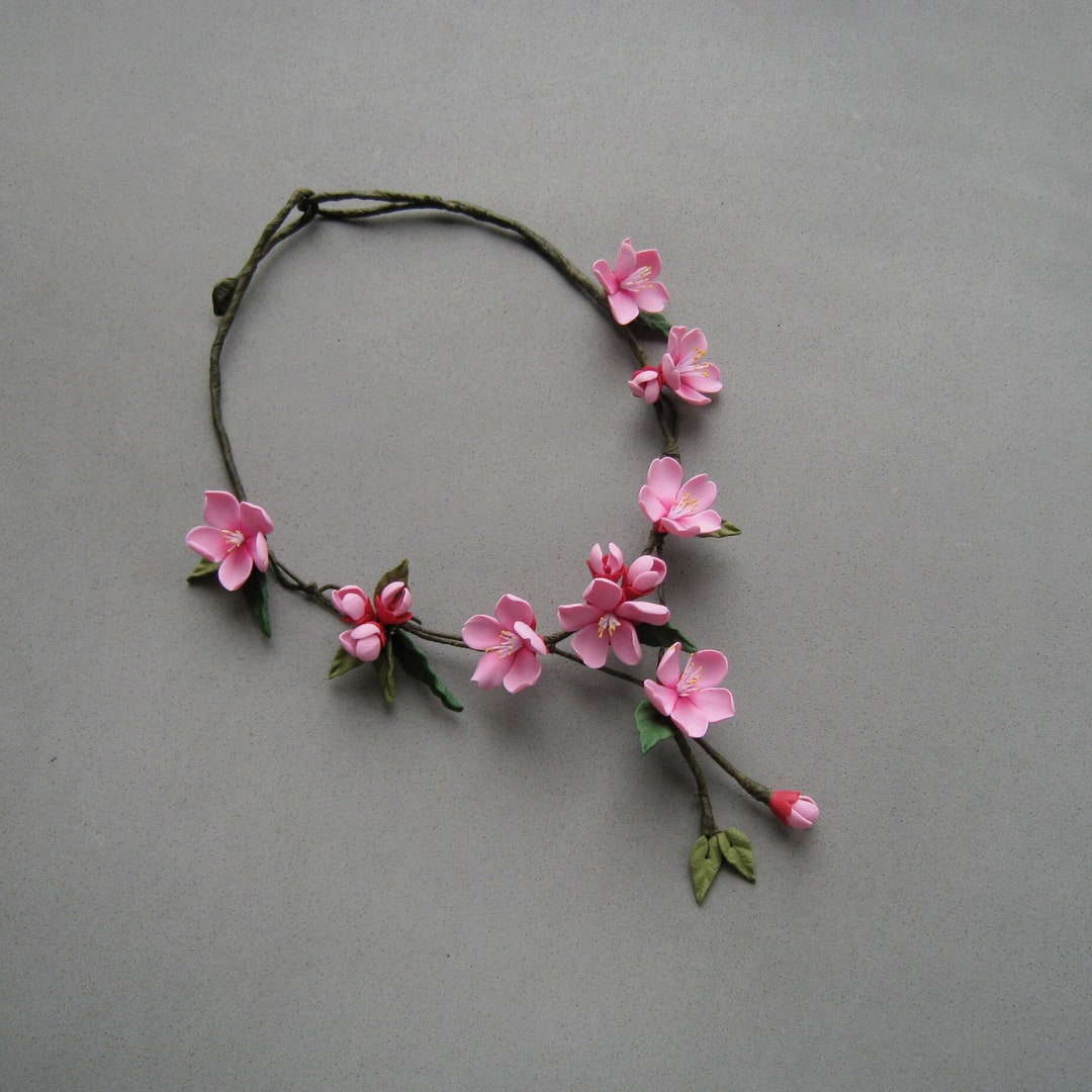 Sakura Flower Necklace Cherry Blossom Pink Wedding Bridal Etsy