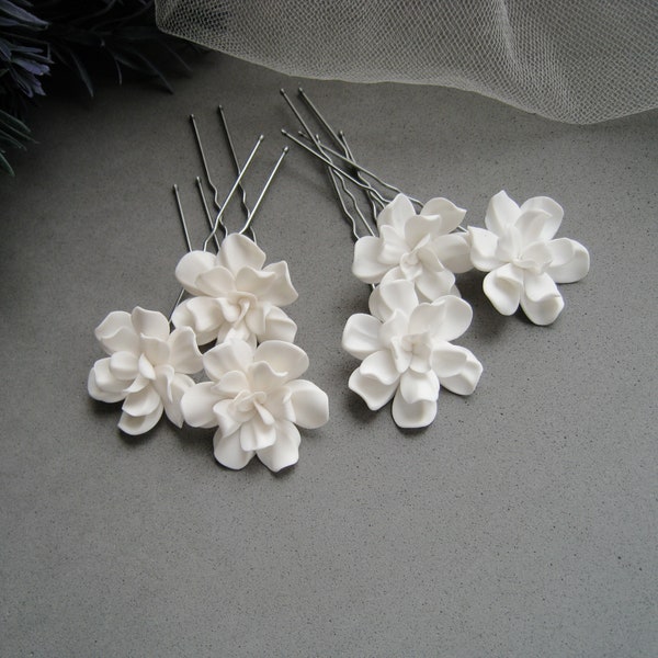 Beige ivory gardenia pins Beige flower Formal bridal hair accessories Floral wedding hairpiece Bridesmaid Bridal Boho Vintage headpiece