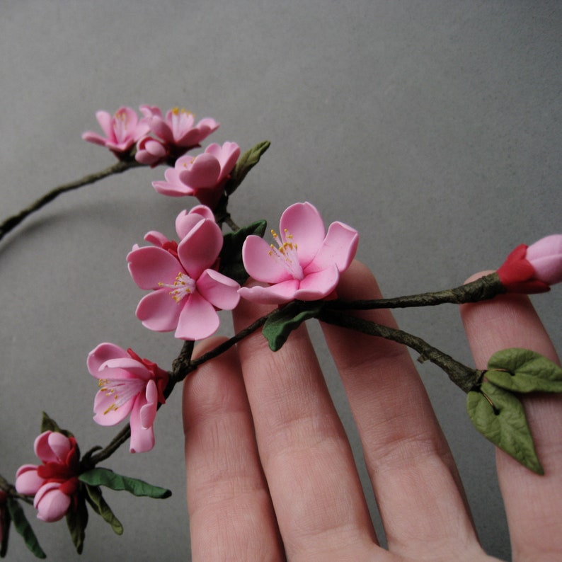 Sakura Flower Necklace Cherry Blossom Pink Wedding Bridal Etsy