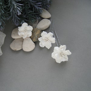 MAKIYO Clip Per Capelli A Fiore In Tessuto Bianco: Accessorio Elegante Per Sposa, Festa, Ragazze, 4 Cm - 4