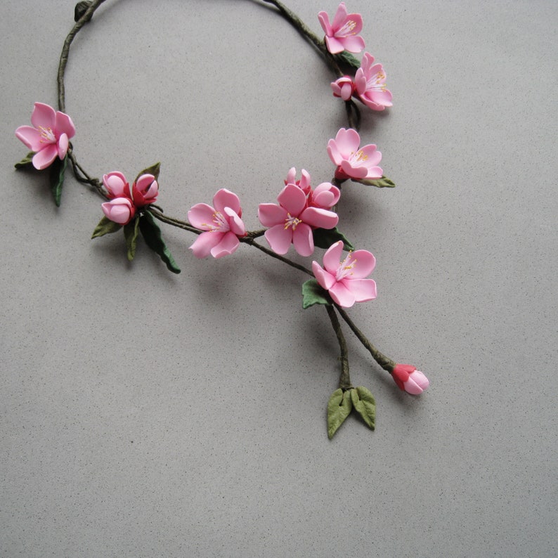 Sakura Flower Necklace Cherry Blossom Pink Wedding Bridal Etsy