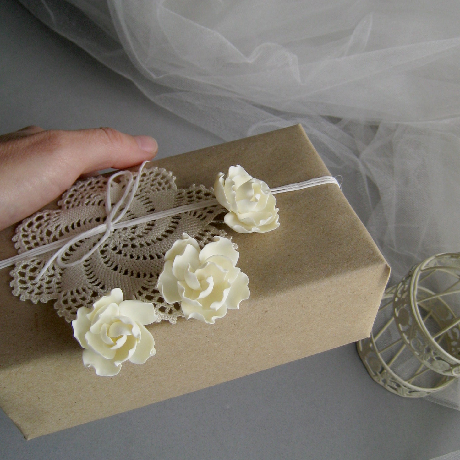 Peony hair pins White Yellow Peach light flowers Formal bridal | Etsy
