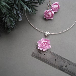 Choker necklace earrings with pink peony flower Statement jewelry set Exquisite flowers jewelry Mother's Day Christmas Birthday gift for her image 7