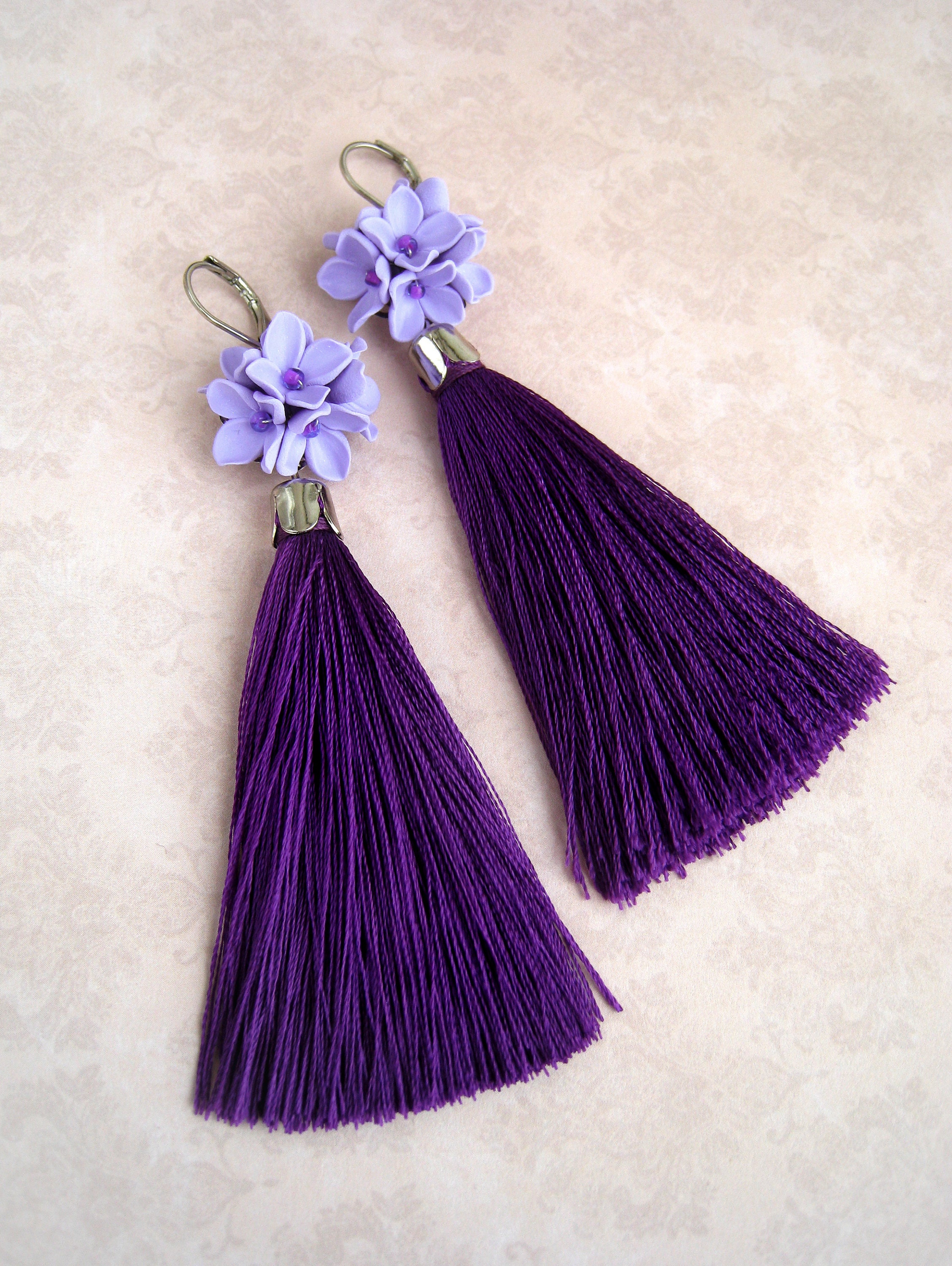 Ultra Violet Tassel Earrings Statement Boho Floral Earrings Etsy Ireland