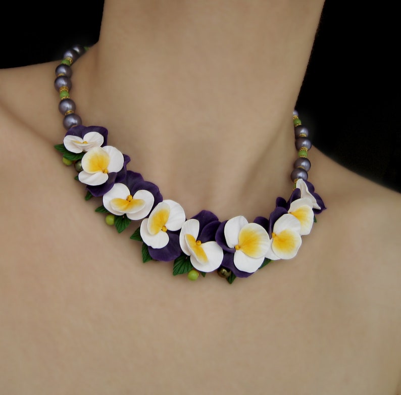 Viola Flowers Necklace Floral Jewelry With Hand Sculpted Etsy