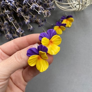 Pansy flower earrings Wild floral Yellow purple jewellery Bridesmaid Bridal Boho wedding jewelry Earrings Gift for her mom sister Viola
