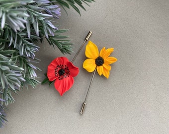 Yellow sunflower Red Poppy brooch pin Christmas gift for mom sister granny Floral Butterfly Brooch for a hat lapel bag scarf Mother's Day