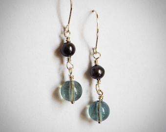 Fluorite and Black Pearl drop Earrings