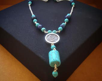 Sterling silver Turquoise and Lapis lazuli bronze coin necklace