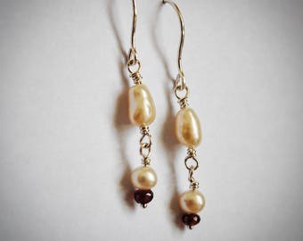 Freshwater Pearl and Garnet Drop Earrings