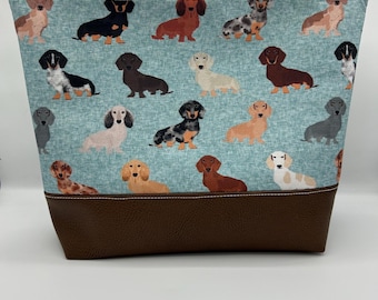 Dachshund Large Zippered Bag | Faux Leather Cosmetic Bag | Travel Bag | Bridesmaid Gift | Dog Gift | Car Storage Idea