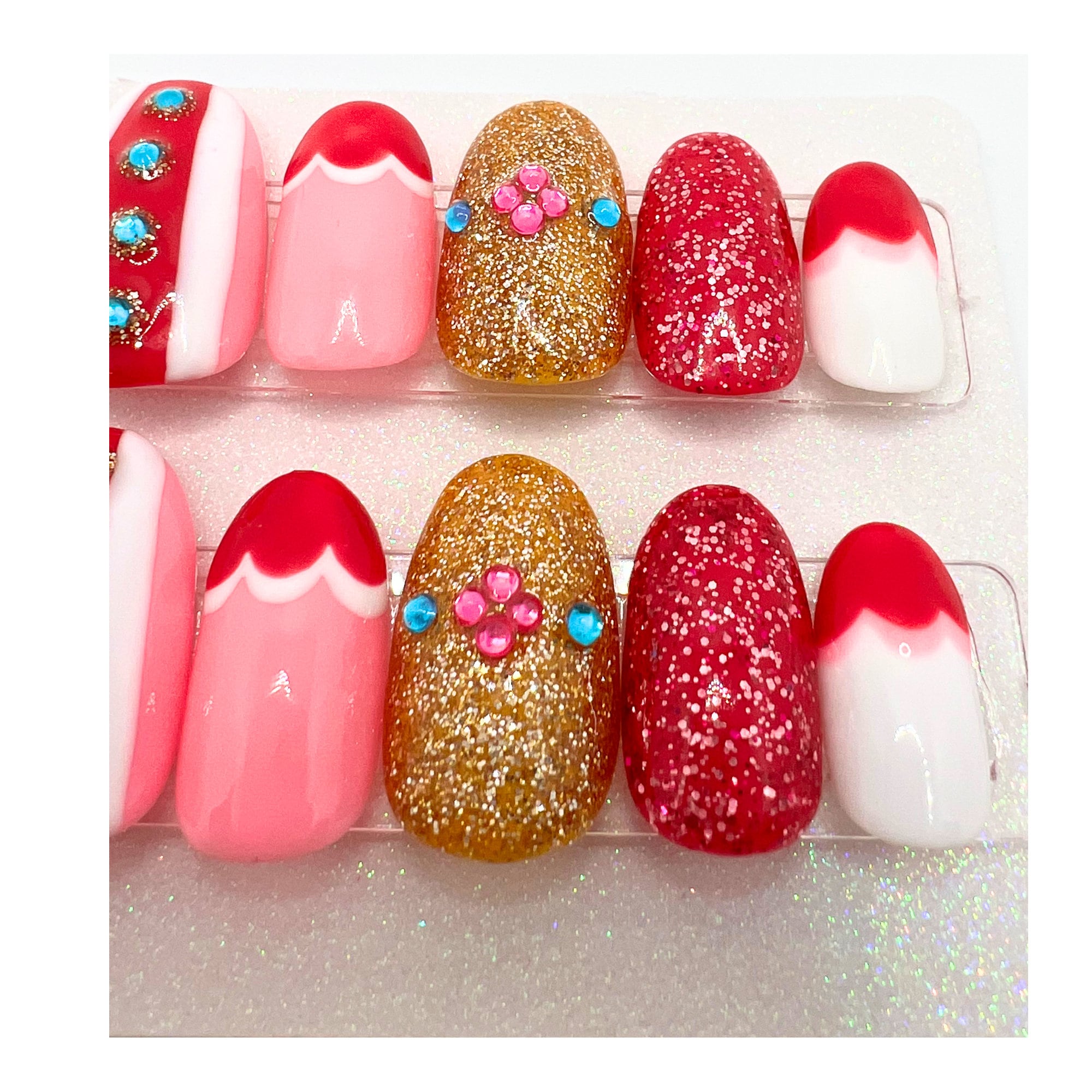 Princess Nails Oval Nails Princess Peach Cosplay False Nails Glitter