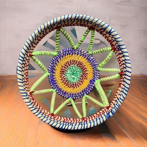 Boho Basket Wall Art Global Basket Kitchen Basket Bright Colorful Bohemian Boho Basket Open Weave Wrapped Basket Boho Style For Display