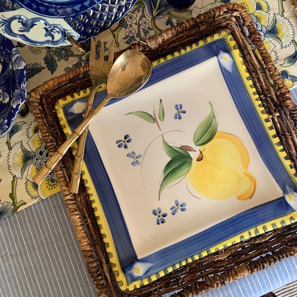 Lemon Platter Decorative Wall Plate Kitchen Decor Pottery Square Platter Breakfast Plate Gift for Her Housewarming Present Made In Italy