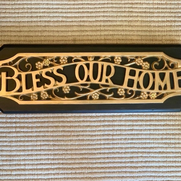 Brass House Sign Bless Our Home House Blessing Sign Indoor Outdoor Wall Art Kitchen Sign Outdoor Patio Porch Lanai Front Door Garden Display