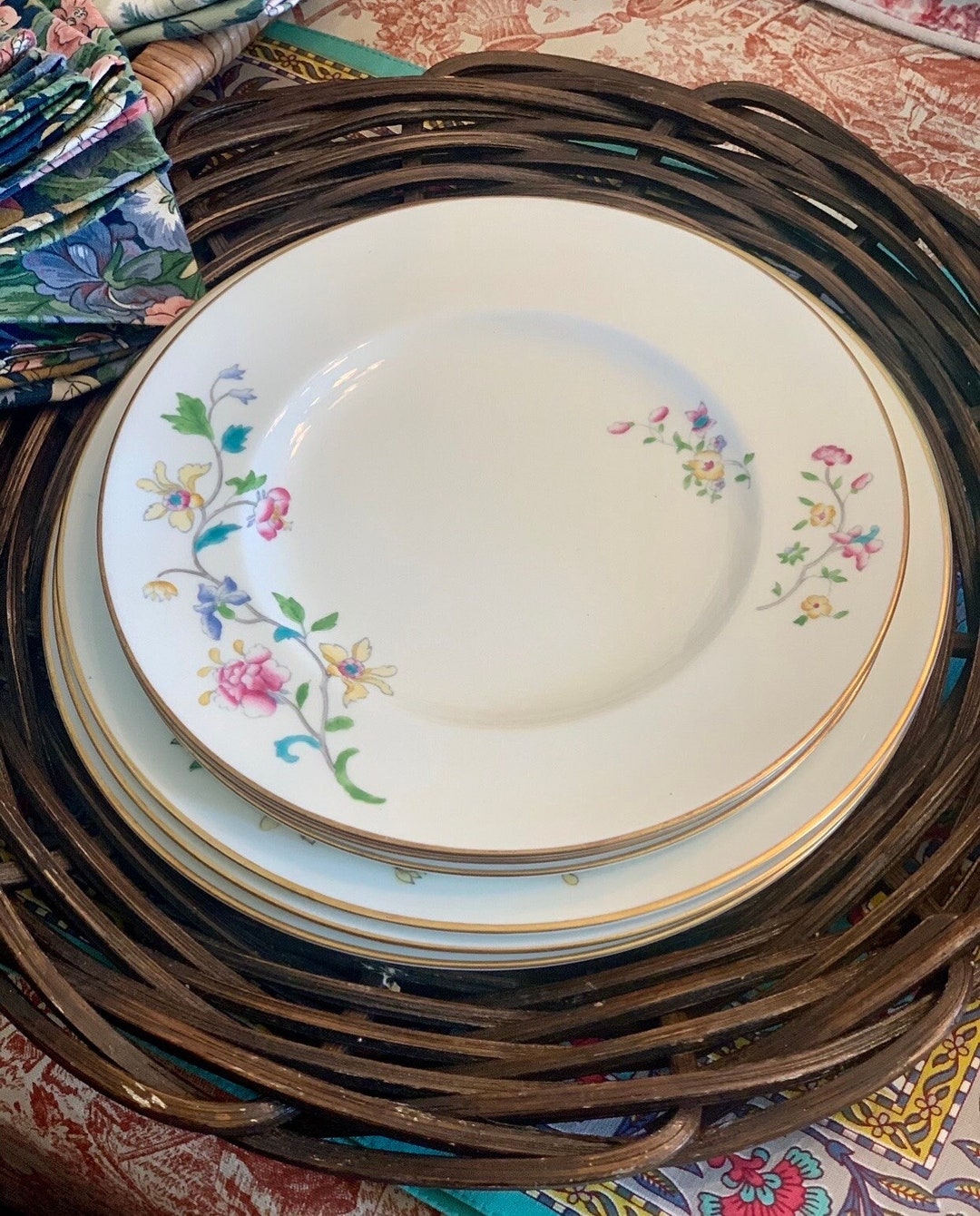 Royal Worcester Hampton Court Vintage Dinner Plates Spring Pink Flower ...