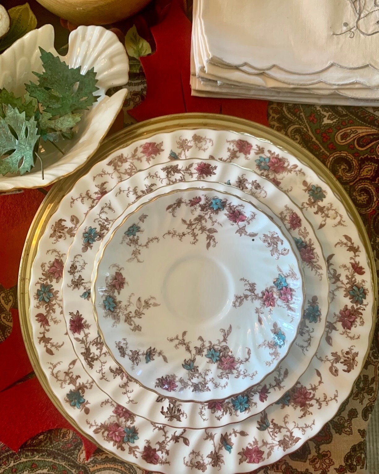 Vintage Minton Bone China Ancestral Pattern Fall Colors Plate Set 4 Dinner Plates 3 Salad Plates I Bread Plate 2 Saucers Mint Condition Etsy Canada