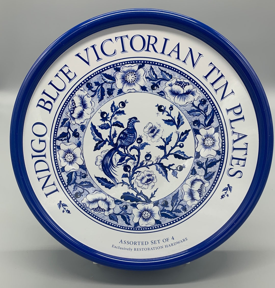 Set of 4 Restoration Hardware Indigo Blue Victorian Etsy