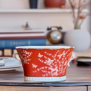 Cachepot Les Papillons By Shafford Porcelain Bowl Rust And White Butterflies And Branches Bowl Flower Pot Vase for Display Collection