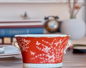 Cachepot Les Papillons By Shafford Porcelain Bowl Rust And White Butterflies And Branches Bowl Flower Pot Vase for Display Collection