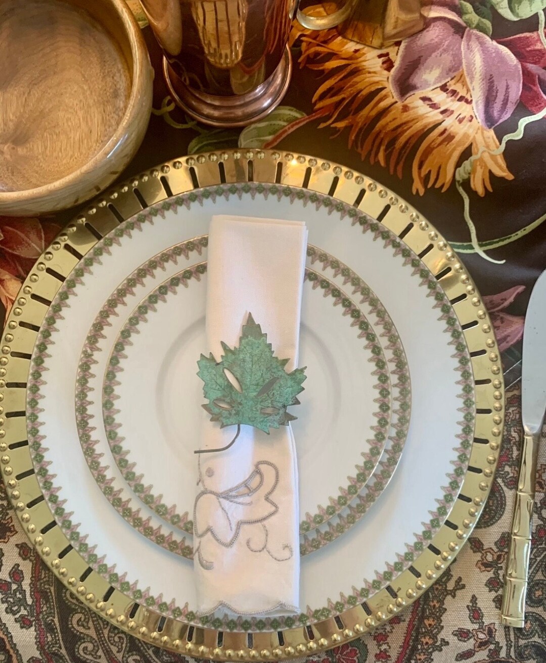 Green Metal Oak Leaf Napkin Rings Set 4 for Multiple Dinners Etsy