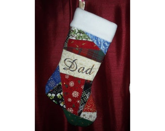 Bas de Noël patchwork papa brodé