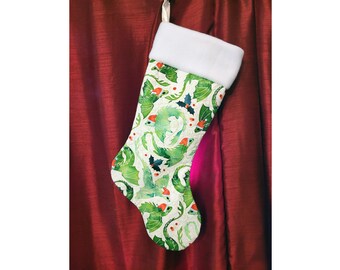Dragons Christmas Stocking - Green dragons with hats - Customizable