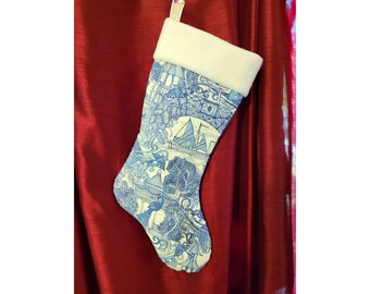 Japanese Koi Scene Christmas Stocking - blue version - Customizable